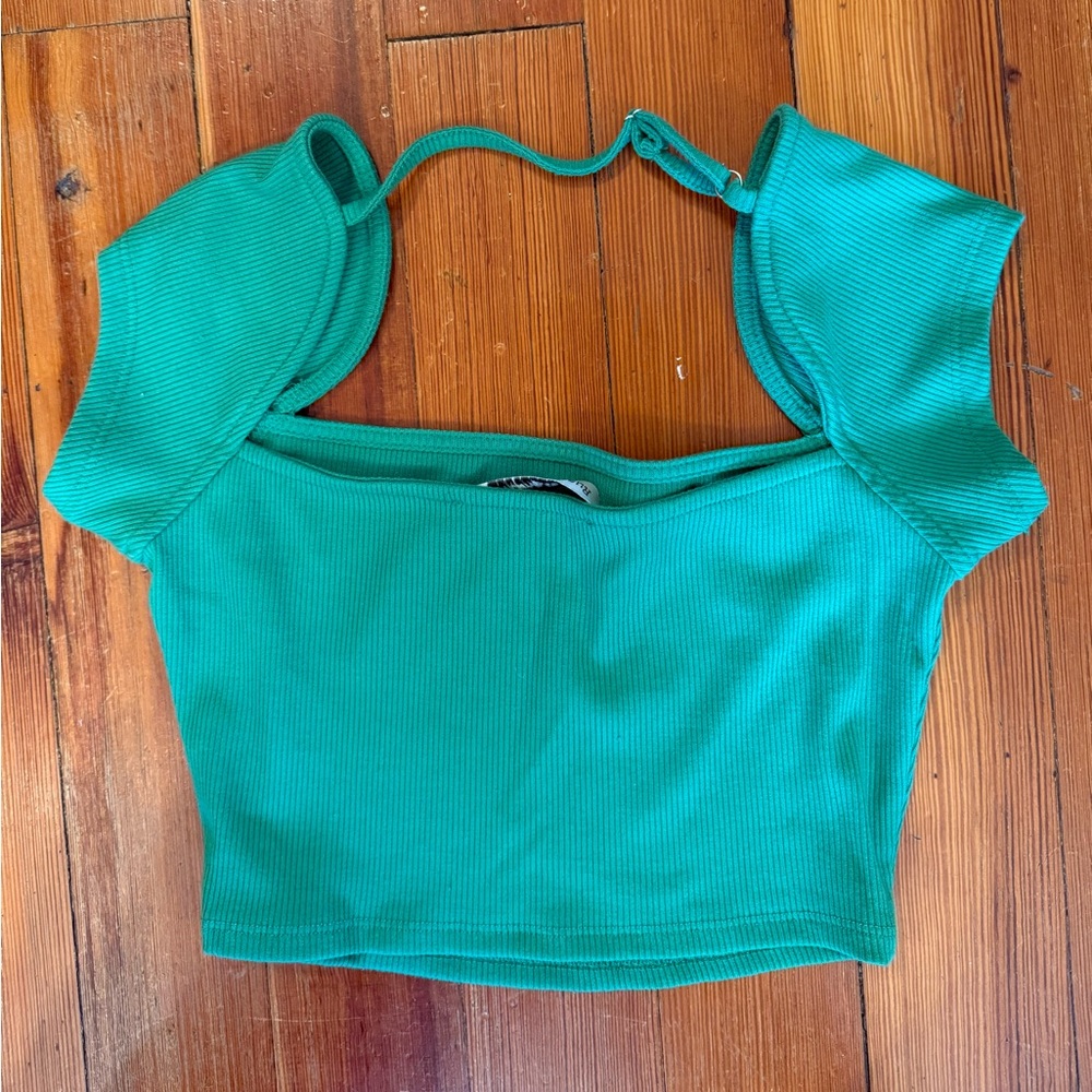 Chic Green Ribbed Crop Top - Picture 2 of 6